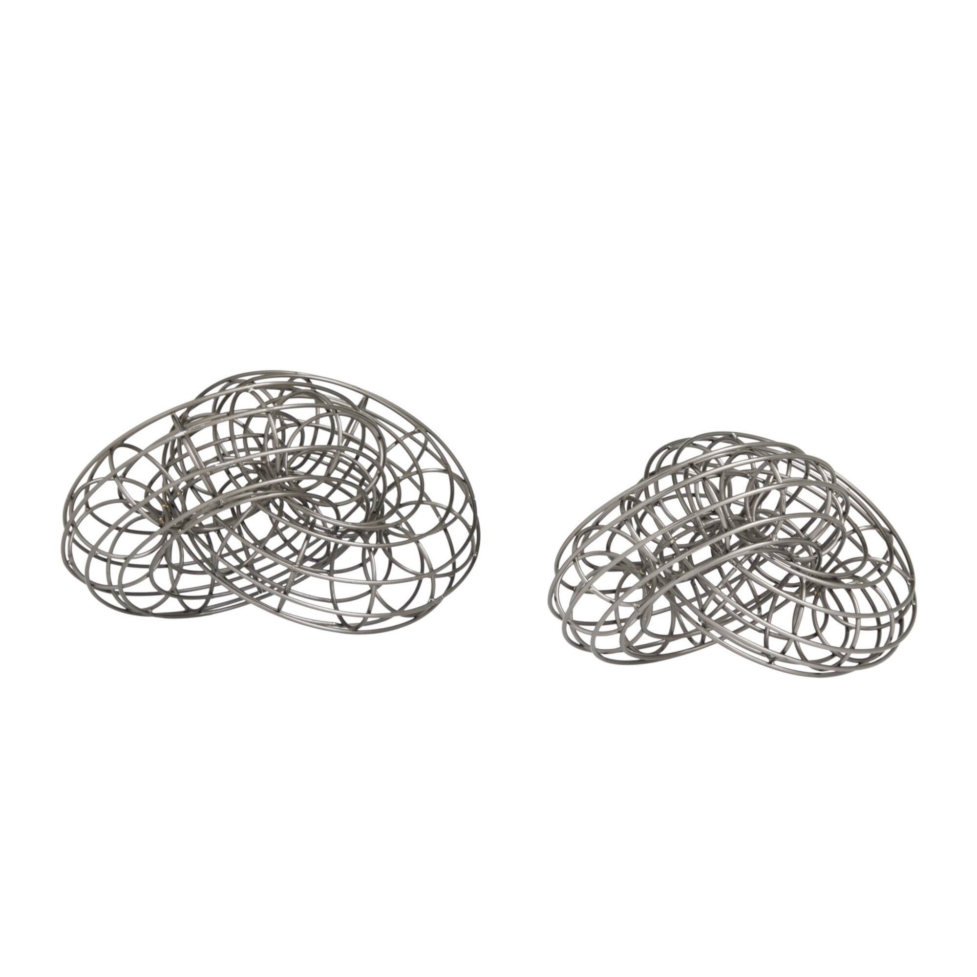Set of 2 Grey Metal Contemporary Sculptures, 7" x 8" x 9"